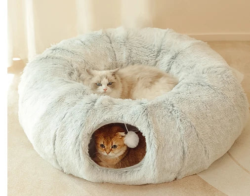 Plush Cat Bed with Tunnel