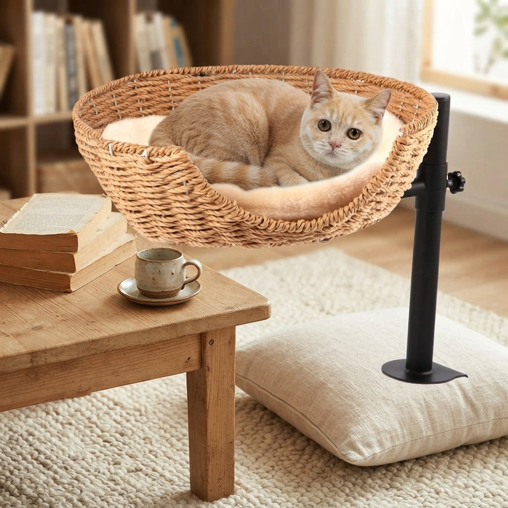 Elevated Bamboo Cat Desk Bed