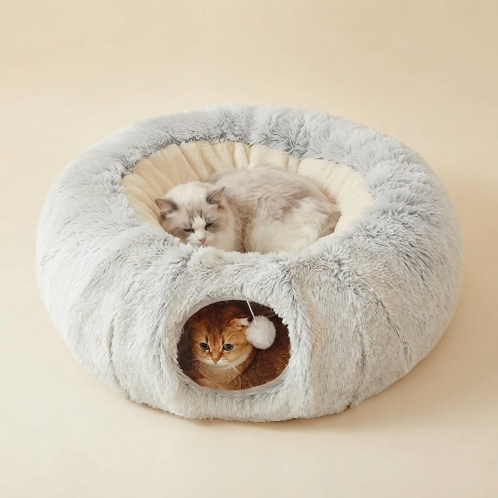Plush Cat Bed with Tunnel