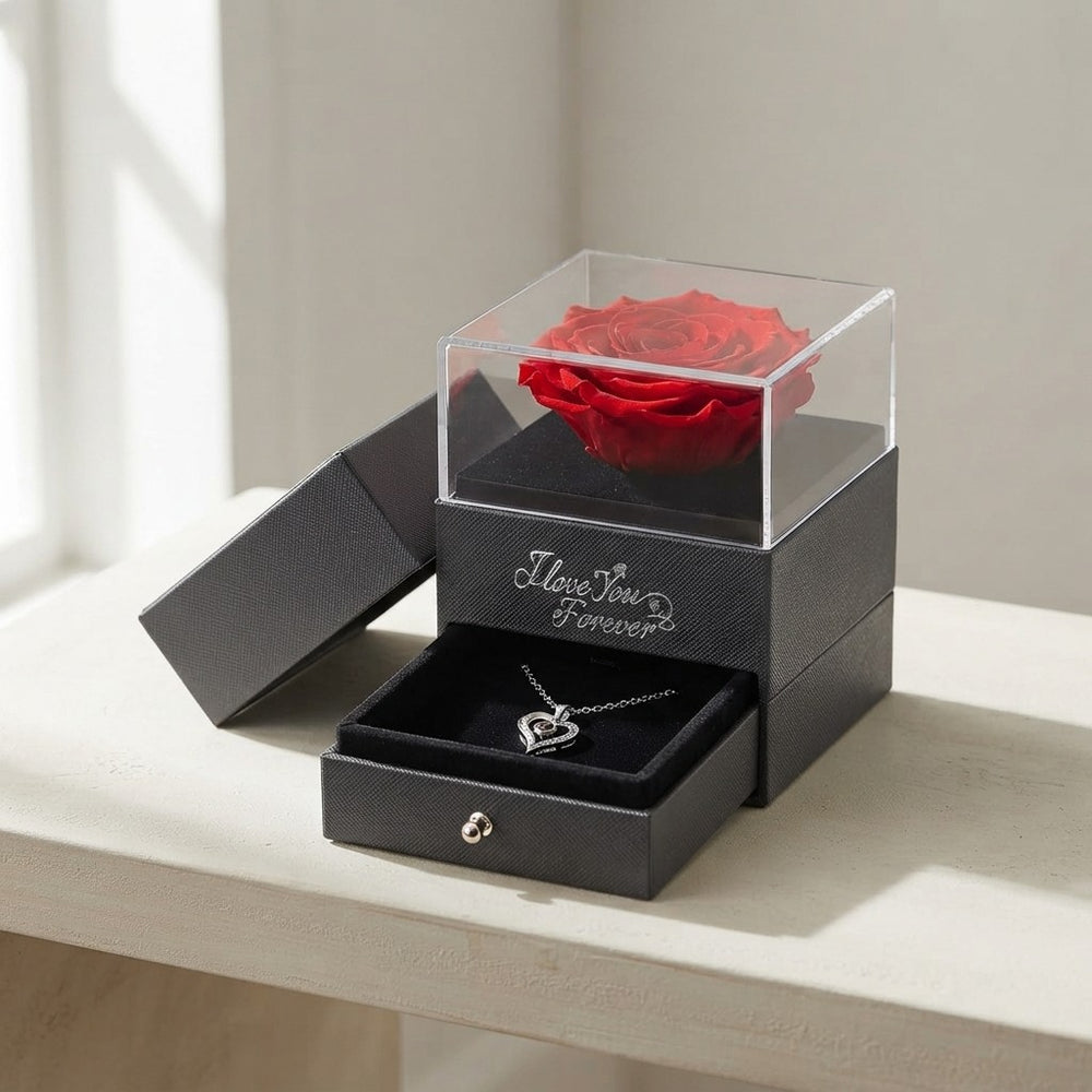 WILDLOVE Preserved Real Rose with I Love You Necklace