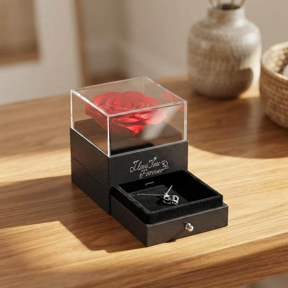 WILDLOVE Preserved Real Rose with I Love You Necklace
